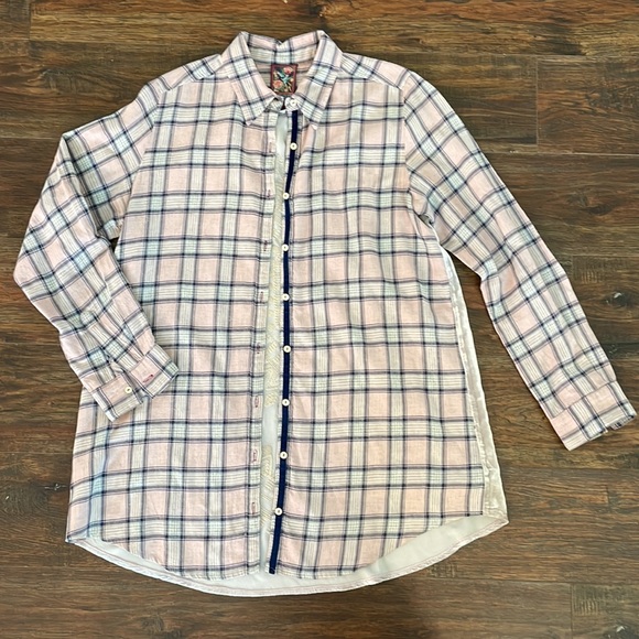 Johnny Was Collection Imogen Smock Shirt Pink & Blue Plaid Size Med RETAIL $240 - Picture 8 of 11